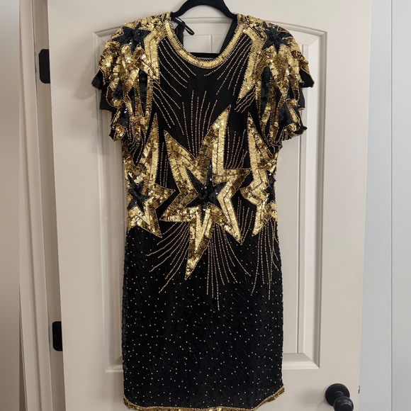 Stenay Dresses & Skirts - Stenay 100% Pure Silk Art Deco Style Beaded & Sequins Black/ Gold Vtg Dress